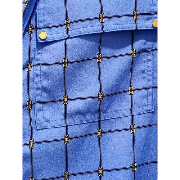 Michael Kors Women's Blue Plaid Zipper Front Blouse Size Medium - Picture 6 of 15